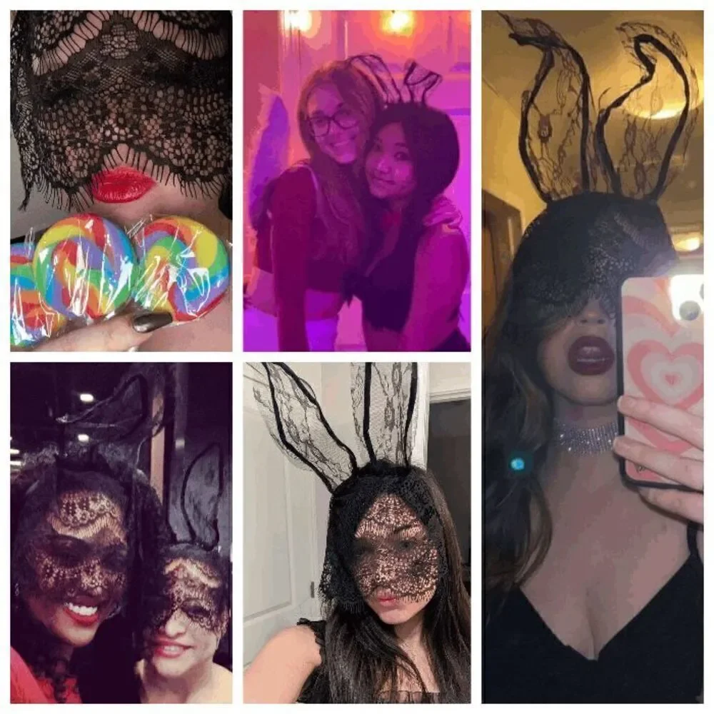 🖤 Sexy Playboy Bunny Costume Black Lace Rabbit Ears Hair Hoop Hairband Mask NEW